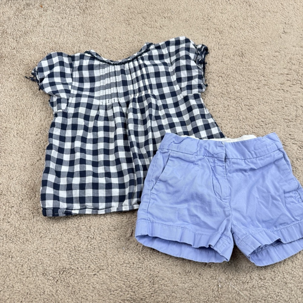 Crewcuts Outfit Size 4-5 Gingham Blouse Blue Shorts Preppy Casual Summer Cute